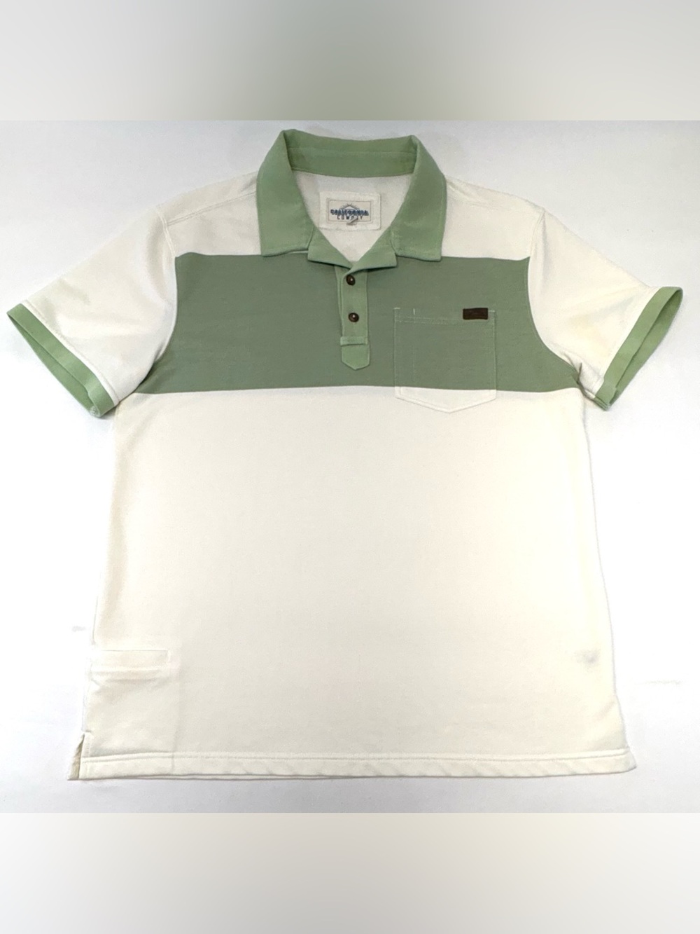 California Cowboy Surf Stripe Polo Shirt White Sand Sagebrush Mens Size Large